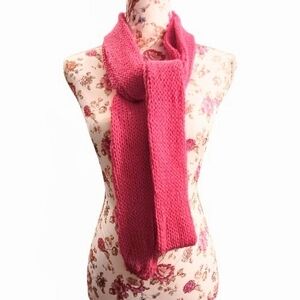 HANDMADE Hot Fushia Pink Hand Knit Sparkly Winter Scarf for Women